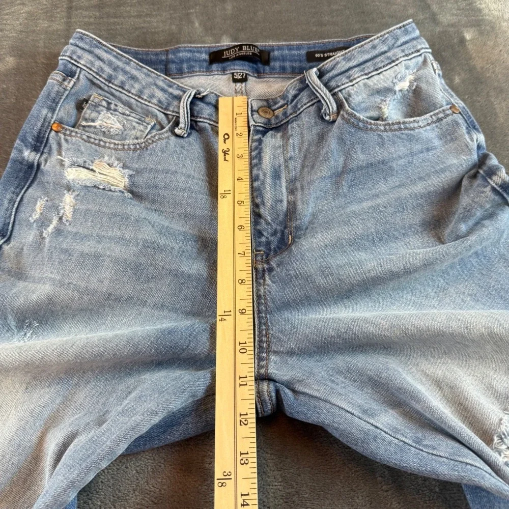 Judy Blue 90's Straight Distressed High Rise Jeans‎ Size 5/27 Actual Waist 30